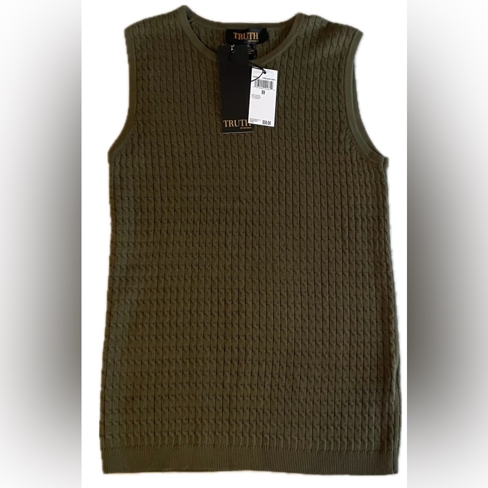 NWT Truth by Republic Sleeveless Top with Knit Style Ribbing Dark Green